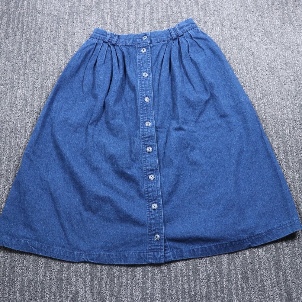 Vintage Koret City Blues Womens Skirt Blue Denim Button Front Classic 80's